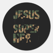 Camo Jesus Is My Superhero Toddler Boys Camouflage Ronde Sticker (Voorkant)