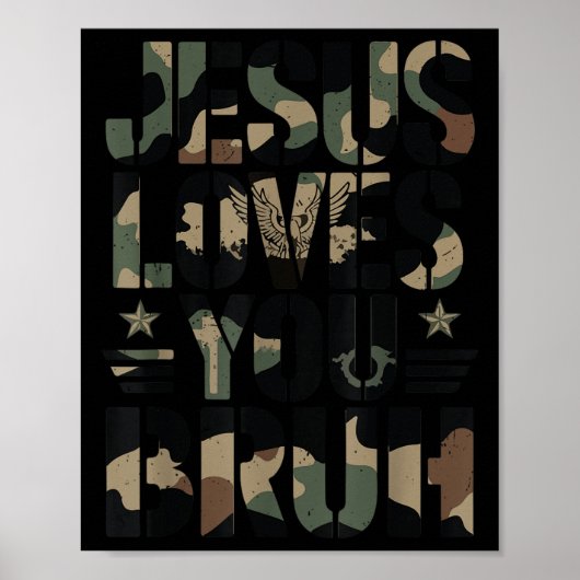 Camo Jesus Loves You Bruh Camouflage Christelijk T Poster (Voorkant)