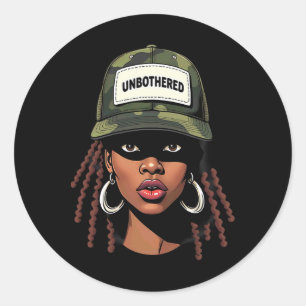 Camo Juneteenth Onbezorgde Zwarte Meisje Loc'd _7 Ronde Sticker