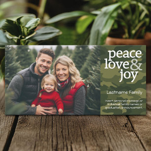 Camo kerstfotokaart - Peace Love Joy Feestdagenkaart