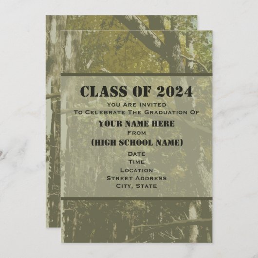 Camo klasse van 2024 Afstuderen uitnodiging (Voorkant / Achterkant)