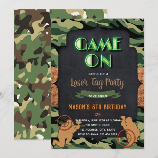 Camo Laser Label verjaarfeest Kaart (Voorkant / Achterkant)