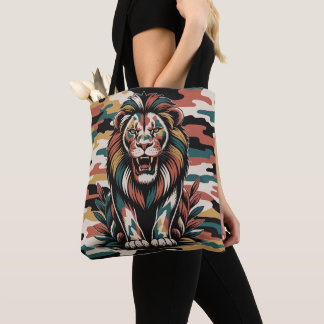 Camo leeuw ontwerp in vet tote bag