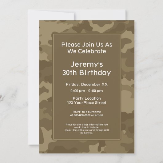 Camo Militair Thema Verjaardagsfeest Kaart (Voorkant)