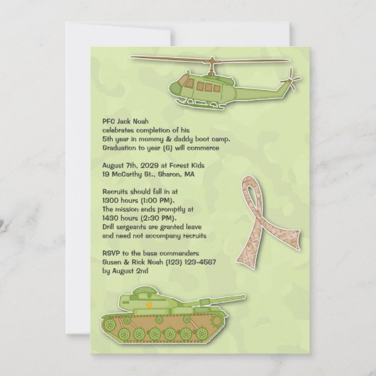 Camo Militaire Verjaardag Flat Uitnodiging (Voorkant)
