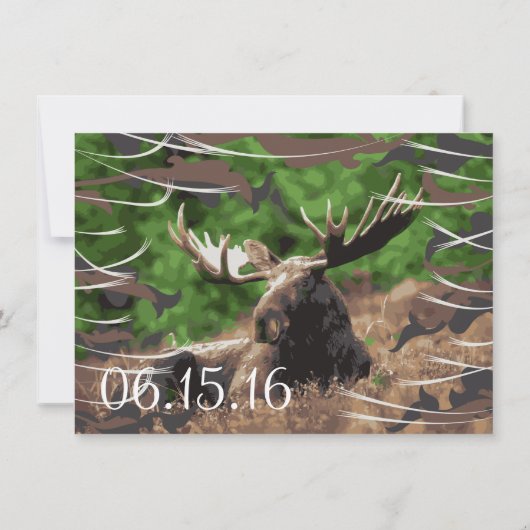 Camo Moose Hunting Theme Wedding Invitations Kaart (Achterkant)
