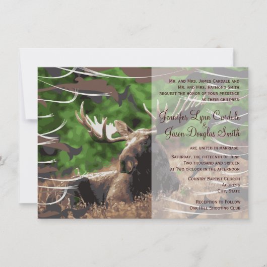 Camo Moose Hunting Theme Wedding Invitations Kaart (Voorkant)