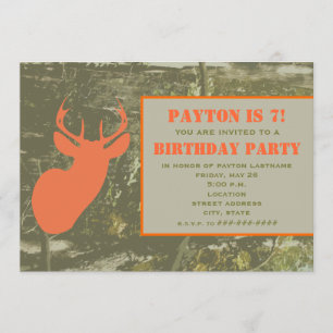 Camo & Oranje Deer Head Birthday Party nodigt uit Kaart
