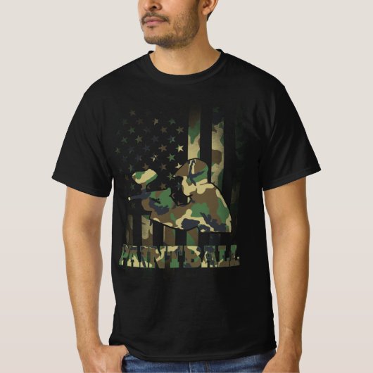 Camo Paintball Player American Flag USA T-shirt (Voorkant)