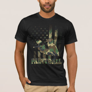 Camo Paintball Player American Flag USA T-shirt