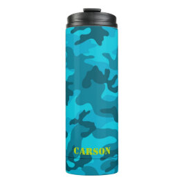 Camo Patroon Naam Sport Kleurrijk Blauw Plezier Thermosbeker