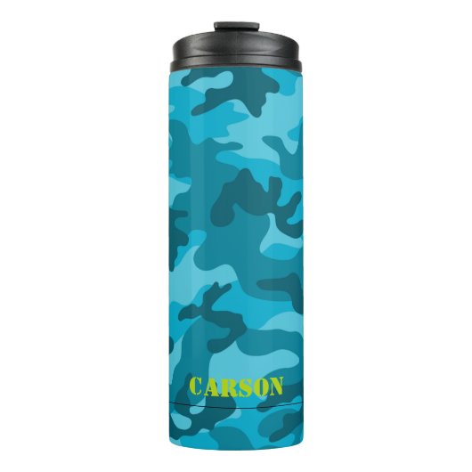 Camo Patroon Naam Sport Kleurrijk Blauw Plezier Thermosbeker (Voorkant)