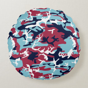Camo Pattern - Burgundy Navy Blue White Rond Kussen