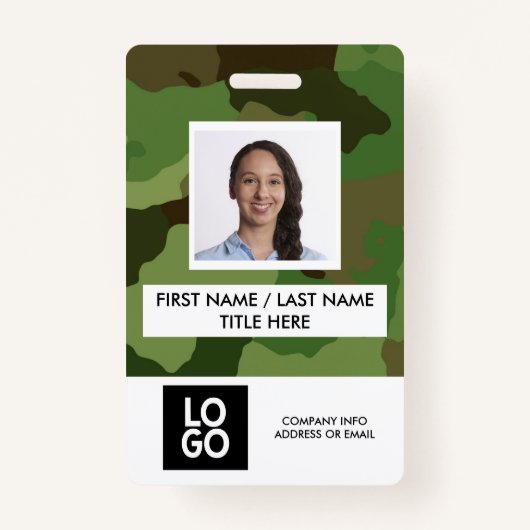 Camo Pattern Custom Employee Photo Name Badge (Voorkant)