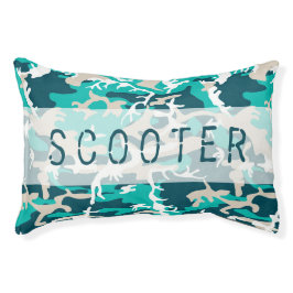 Camo Pattern Custom Name Aqua Blue Hunting Hondenbed