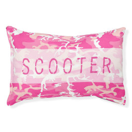 Camo Pattern Custom Name Hot Pink Hunting Hondenbed
