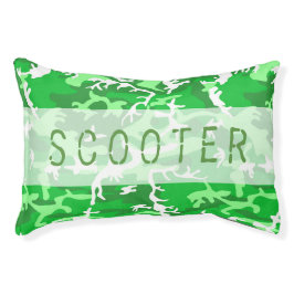 Camo Pattern Custom Name Lime Green Hunting Hondenbed