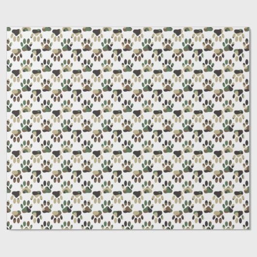 Camo Pattern Dog Paw Print Cadeaupapier (Vlak)