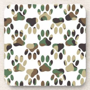 Camo Pattern Dog Paw Print Drankjes Onderzetter