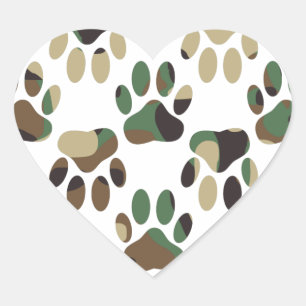 Camo Pattern Dog Paw Print Hart Sticker