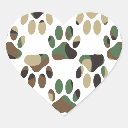 Camo Pattern Dog Paw Print Hart Sticker (Voorkant)