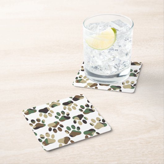 Camo Pattern Dog Paw Print Kartonnen Onderzetters (Insitu)