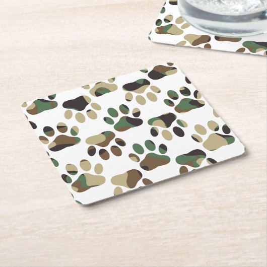 Camo Pattern Dog Paw Print Kartonnen Onderzetters (Schuin)