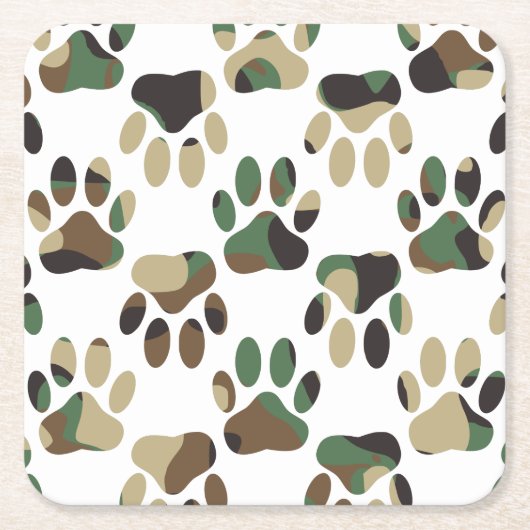 Camo Pattern Dog Paw Print Kartonnen Onderzetters (Voorkant)