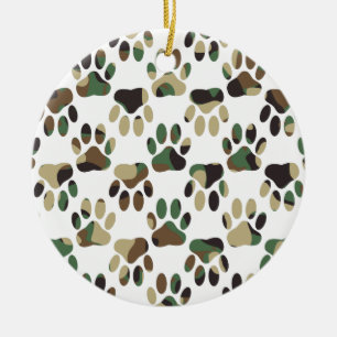 Camo Pattern Dog Paw Print Keramisch Ornament