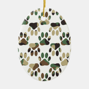 Camo Pattern Dog Paw Print Keramisch Ornament