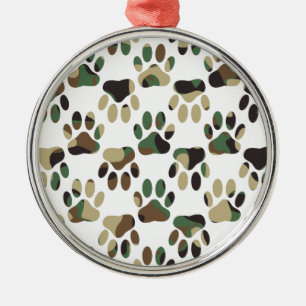 Camo Pattern Dog Paw Print Metalen Ornament