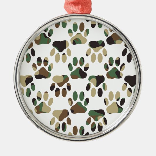 Camo Pattern Dog Paw Print Metalen Ornament (Voorkant)