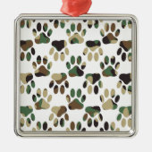Camo Pattern Dog Paw Print Metalen Ornament (Voorkant)