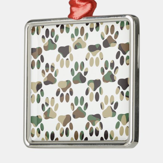 Camo Pattern Dog Paw Print Metalen Ornament (Links)