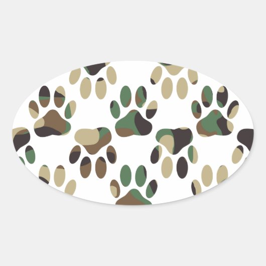 Camo Pattern Dog Paw Print Ovale Sticker (Voorkant)