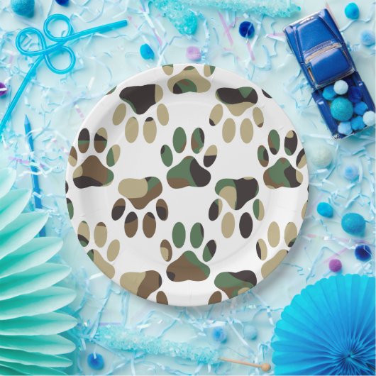 Camo Pattern Dog Paw Print Papieren Bordje (Feest)