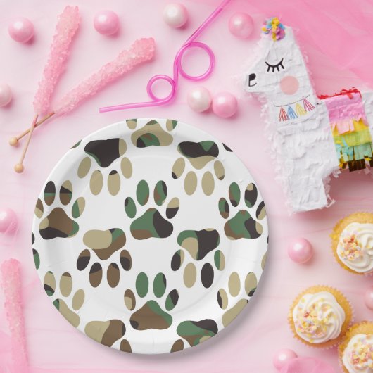 Camo Pattern Dog Paw Print Papieren Bordje (Feest)