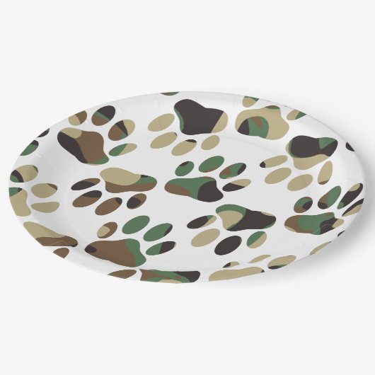 Camo Pattern Dog Paw Print Papieren Bordje (Gekanteld)
