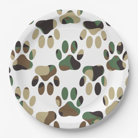 Camo Pattern Dog Paw Print Papieren Bordje (Voorkant)