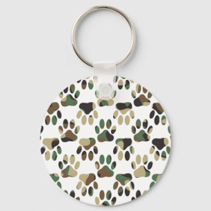 Camo Pattern Dog Paw Print Sleutelhanger