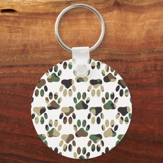 Camo Pattern Dog Paw Print Sleutelhanger (Voorkant)