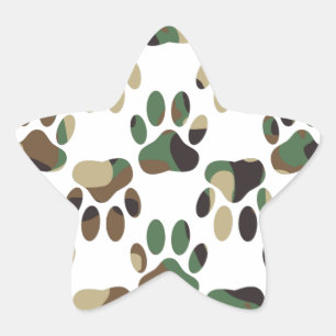 Camo Pattern Dog Paw Print Ster Sticker