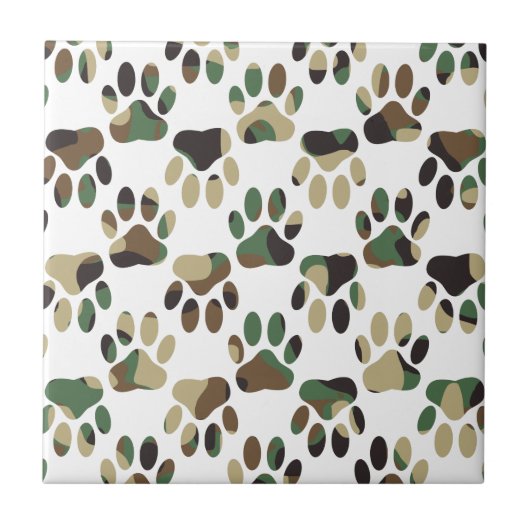 Camo Pattern Dog Paw Print Tegeltje (Voorkant)