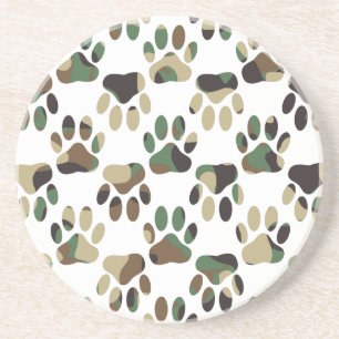Camo Pattern Dog Paw Print Zandsteen Onderzetter