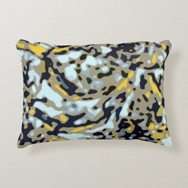 Camo Pattern - Geel White Beige Blue Black Accent Kussen (Voorkant)