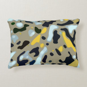 Camo Pattern - Geel White Beige Blue Black Accent Kussen