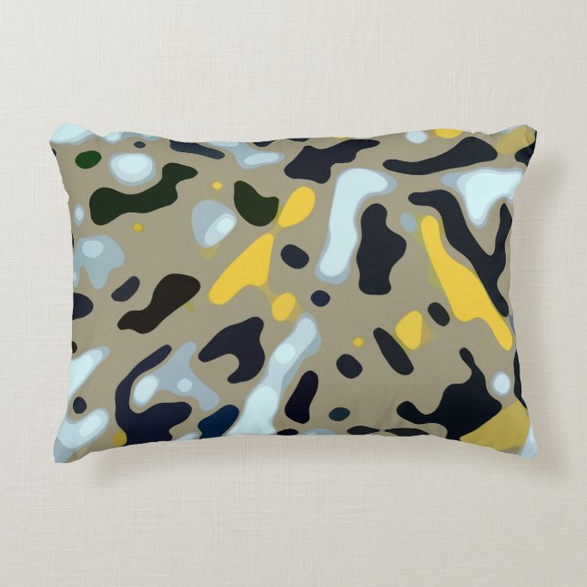 Camo Pattern - Geel White Beige Blue Black Accent Kussen (Voorkant)