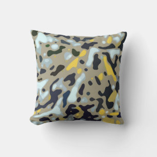 Camo Pattern - Geel White Beige Blue Black Buitenkussen