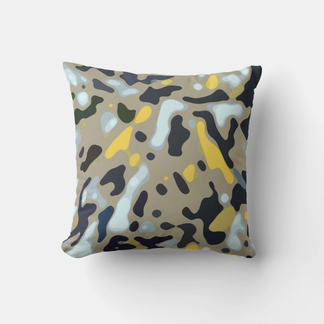 Camo Pattern - Geel White Beige Blue Black Buitenkussen (Voorkant)