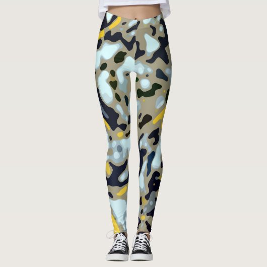 Camo Pattern - Geel White Beige Blue Black Leggings (Voorkant)
